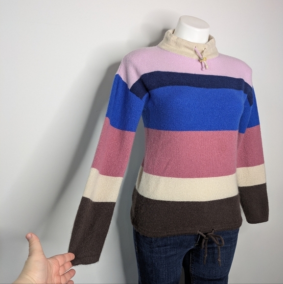 Theory Pink Blue Brown Striped High Neck Cashmere Sweater S - Picture 4 of 10